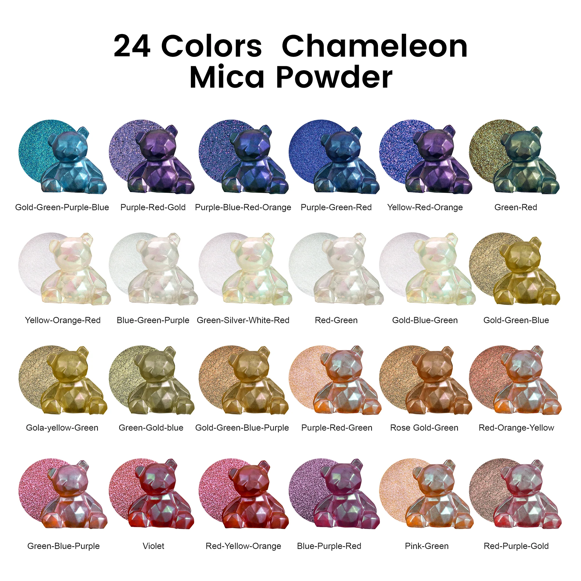 Resiners® 24 Colors Chameleon Mica Powder Set - 0.1oz(3g)/Bottle - Image 2