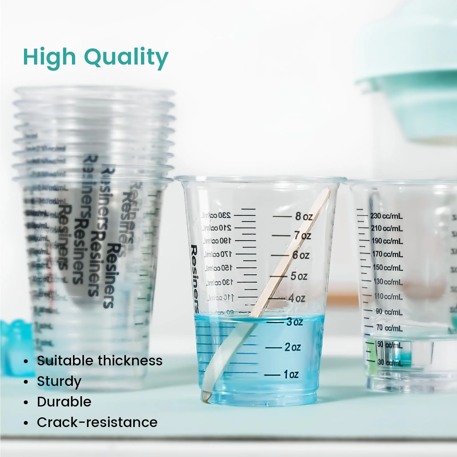 Resiners® Disposable Epoxy Resin Plastic Measuring Mixing Cups with Wooden Stir Sticks - Image 4