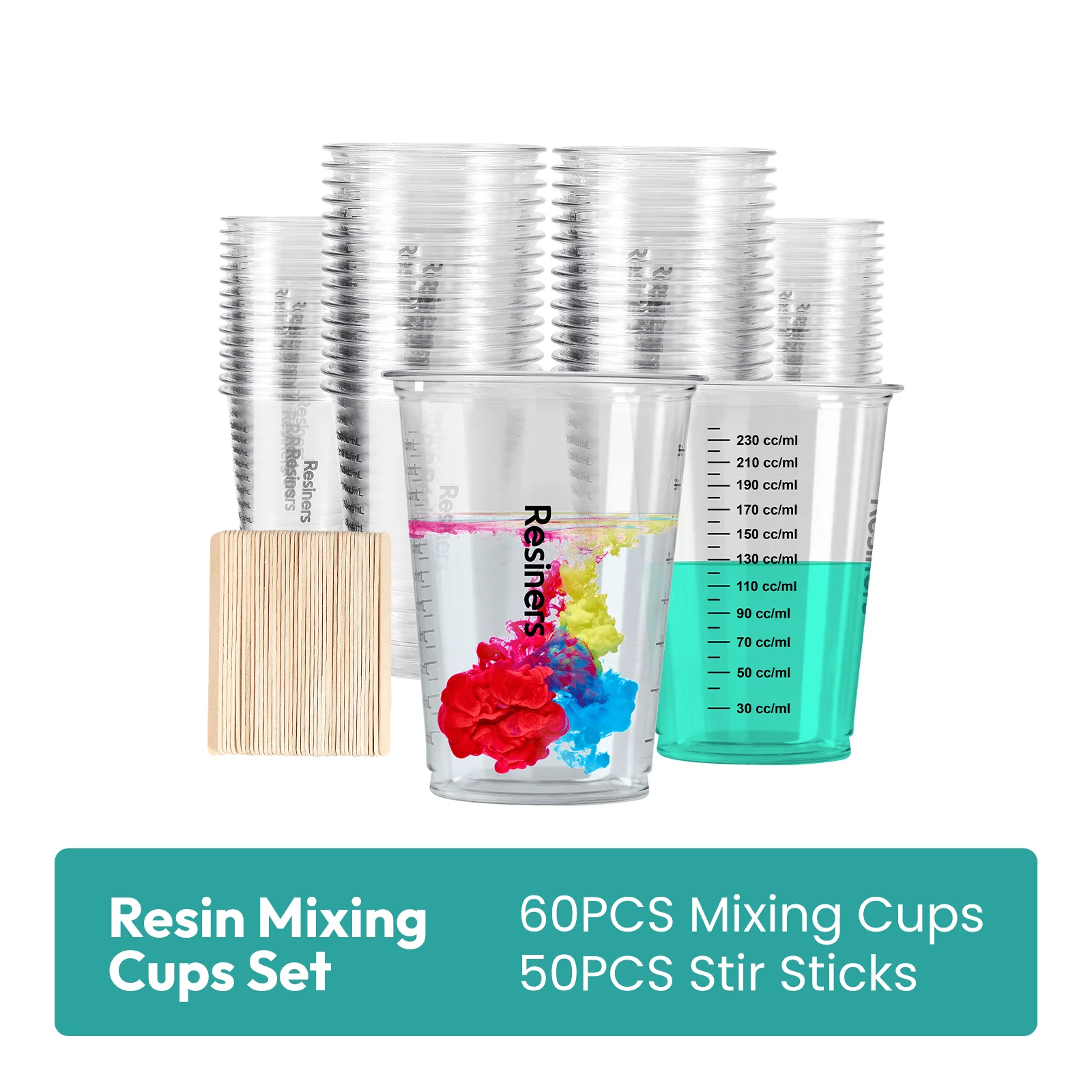 Resiners® Disposable Epoxy Resin Plastic Measuring Mixing Cups with Wooden Stir Sticks - Image 7