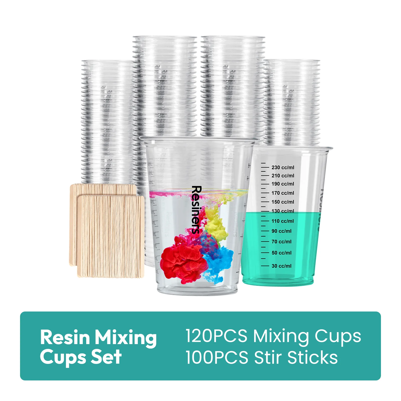 Resiners® Disposable Epoxy Resin Plastic Measuring Mixing Cups with Wooden Stir Sticks - Image 8