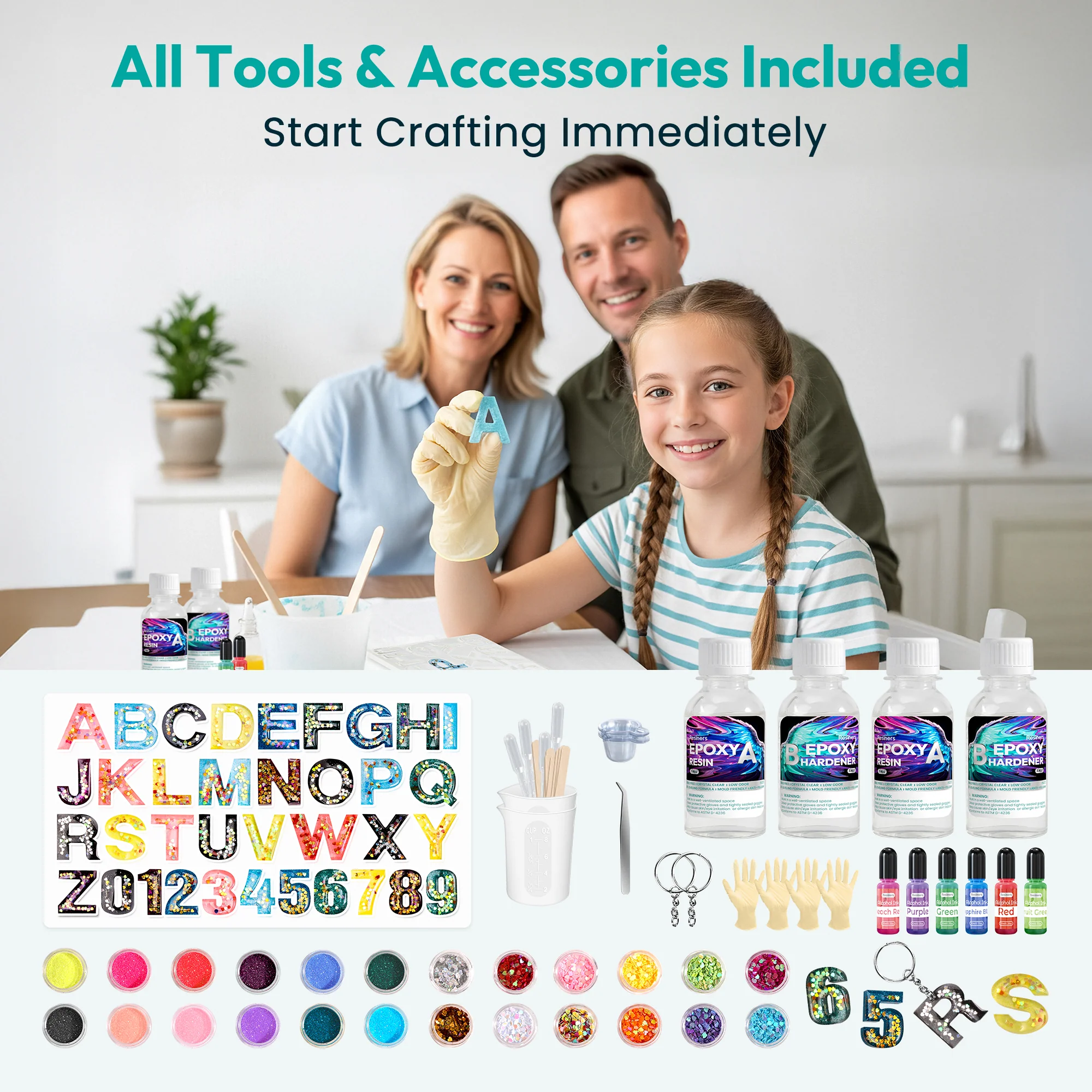 Resiners® Alphabet Resin Starter Kit for Beginners Complete Kit with Molds - Image 5